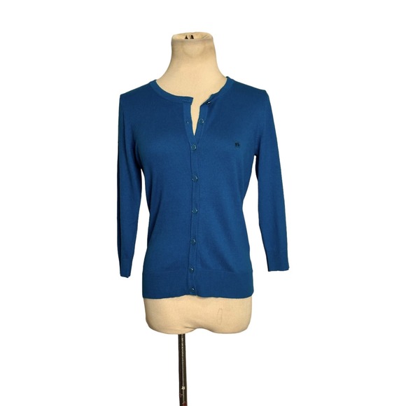 New York & Company blue 3/4 sleeves buttoned cardigan sweater size SP - Picture 1 of 12